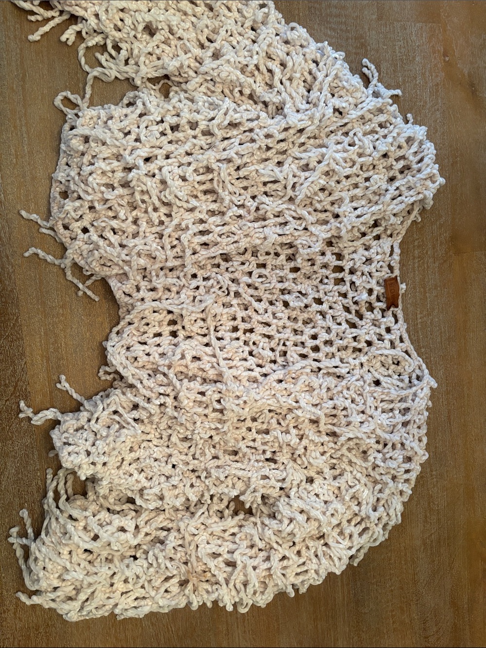 Cream Crochet Knit Fringe Throw sweater